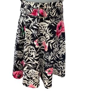 NY & Co 7th Avenue Floral Belted A Line Midi Pleated Skirt Tropical Size 8 Pink